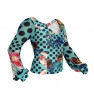 Flamenco Top - Turquoise - Polka Dots - Flowers - Long Chiffon Sleeves - SIGUIRIYA 04
