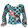 Flamenco Top - Turquoise - Polka Dots - Flowers - Long Chiffon Sleeves - SIGUIRIYA 04